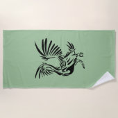 Tribale Pelican Art over Groen Strandlaken (Voorkant)