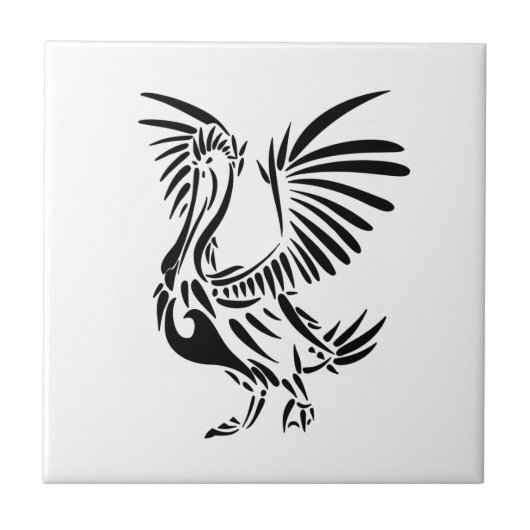 Tribale Pelikaan Kunst Tegeltje (Voorkant)