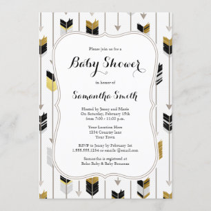 Tribale pijlen Baby shower Black Gold Grey Kaart