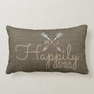 Tribale pijlen Initialen Weddenschap Rustic Burlap Kussen