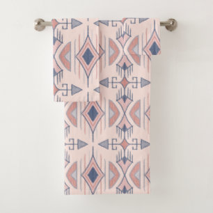Tribale pijlen, laatblauw, wazige roze, terracotta bad handdoek