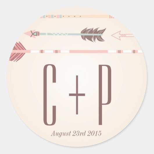  tribale pijlen Wedding Monogram Sticker (Voorkant)