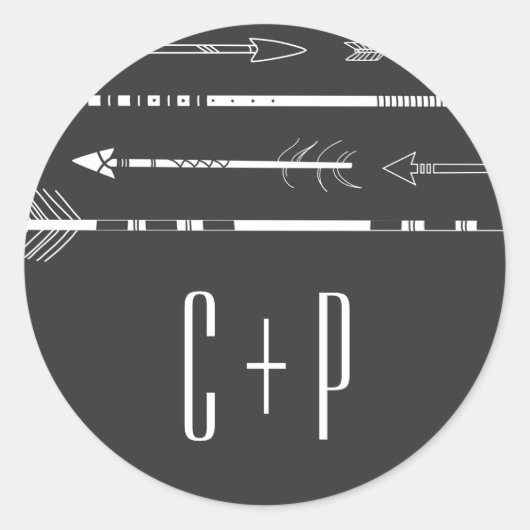 Tribale pijlen Wedding Monogram Sticker | Grijs (Voorkant)