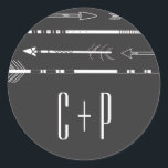 Tribale pijlen Wedding Monogram Sticker | Grijs<br><div class="desc">Dit is een onderdeel van een trouwsuite - overeenkomende objecten zijn beschikbaar. Andere kleuren zijn beschikbaar.</div>