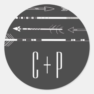 Tribale pijlen Wedding Monogram Sticker   Grijs