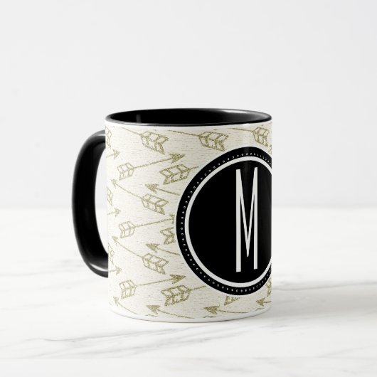 Tribale pijlen | Zwart monogram Mok (Voorkant links)