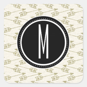 Tribale pijlen Zwart monogram Vierkante Sticker