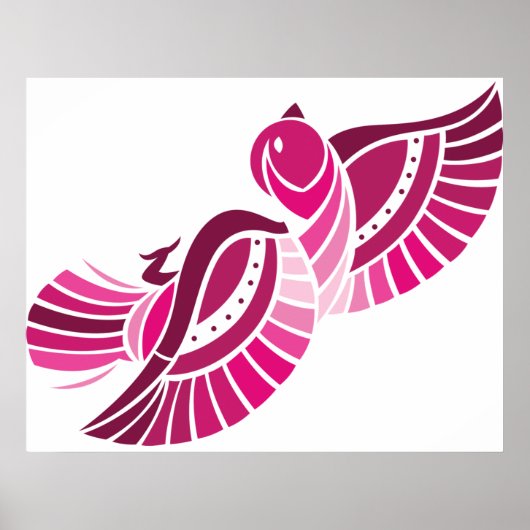 Tribale Roze Vogel Gestileerde Magenta Fenix Poster (Voorkant)