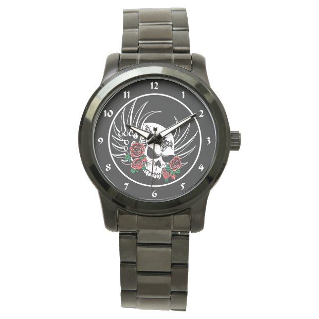 Tribale schedel met Rozen Horloge (Voorkant)