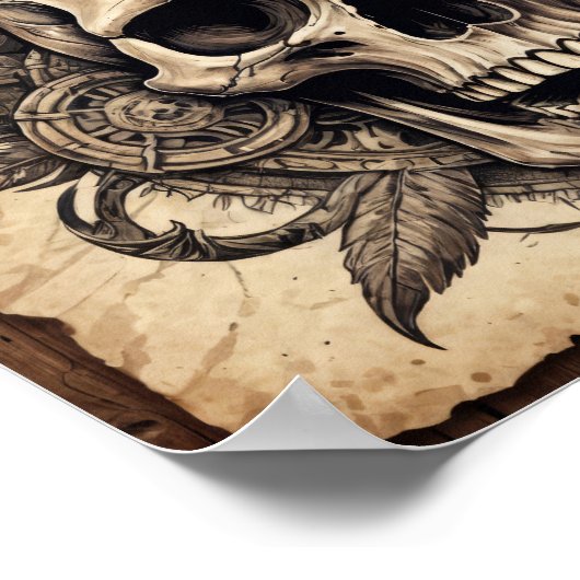 Tribale schedel op perkament poster (Hoek)