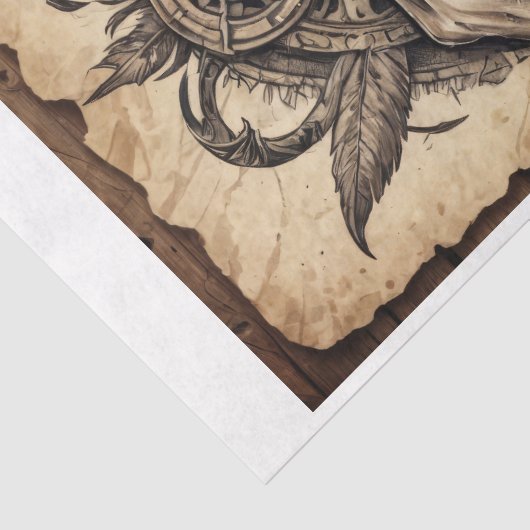 Tribale schedel op perkament tissuepapier (Detail)