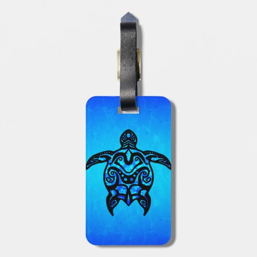 Tribale schildpad Hibiscus Bagagelabel (Achterkant verticaal)