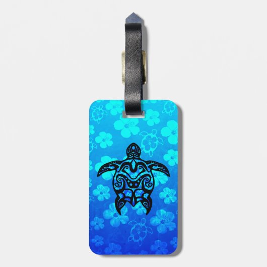 Tribale schildpad Hibiscus Bagagelabel (Achterkant verticaal)