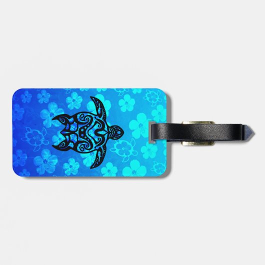 Tribale schildpad Hibiscus Bagagelabel (Achterkant horizontaal)