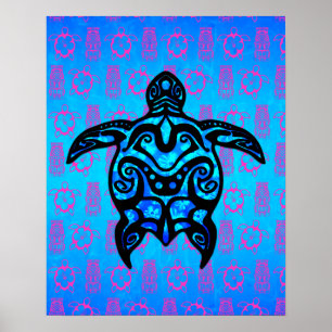 Tribale schildpad Hibiscus Poster