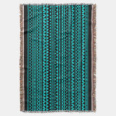 Tribale stijl V2 - zwart op diepe turquoise Deken (Voorkant Verticaal)
