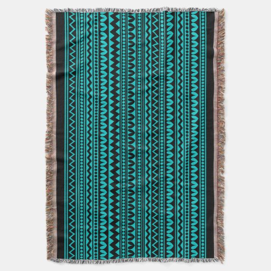 Tribale stijl V2 - zwart op diepe turquoise Deken (Voorkant Verticaal)