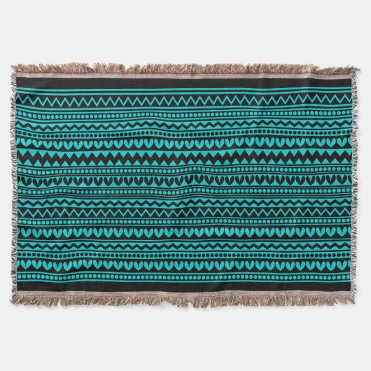 Tribale stijl V2 - zwart op diepe turquoise Deken (Voorkant)