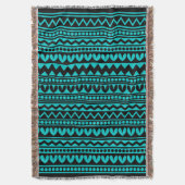Tribale stijl - Zwart op diepe turquoise Deken (Voorkant Verticaal)