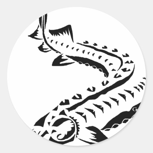 Tribale Sturgeon - Huso Beluga Ronde Sticker (Voorkant)