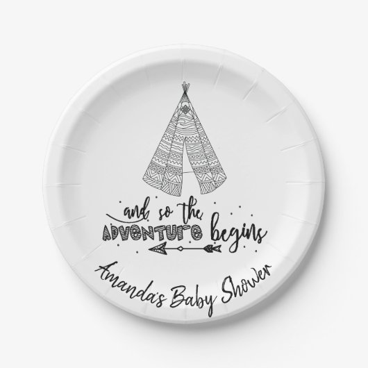Tribale teepee Adventure Baby shower 7-inch Bord (Voorkant)