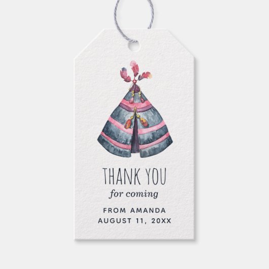 Tribale teepee. Jongerenfeest bedankt je Cadeaulabel (Voorkant)