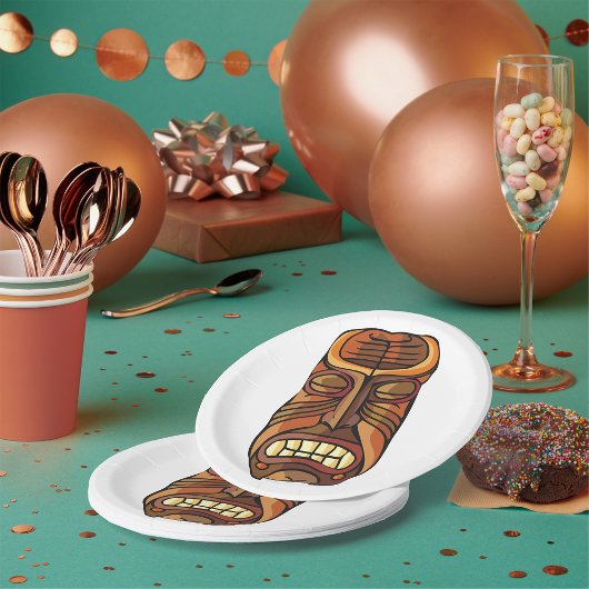 Tribale Tiki Mask Polynesische Stijl Papieren Bordje