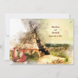 Tribale Tipi en Foxes in Love Boho Teepee Wedding Kaart