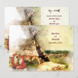 Tribale Tipi en Foxes in Love Boho Teepee Wedding Kaart