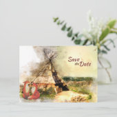 Tribale Tipi en Foxes in Love Boho Teepee Wedding Save The Date (Staand voorkant)