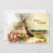 Tribale Tipi en Foxes in Love Boho Teepee Wedding Save The Date (Voorkant)