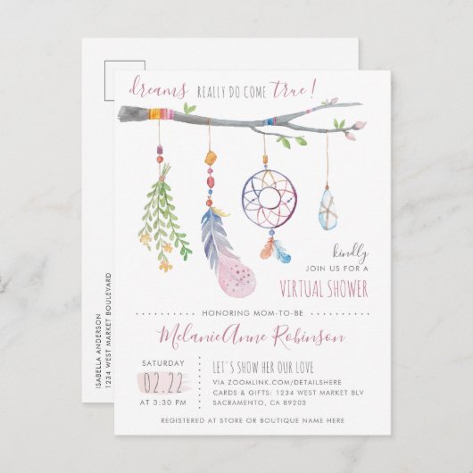 Tribale topveren van Cute Dream Catcher Virtual Sh Uitnodiging Briefkaart (Voorkant / Achterkant)