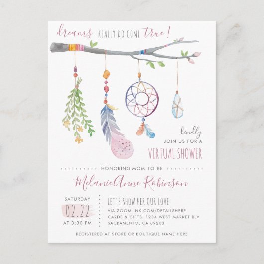 Tribale topveren van Cute Dream Catcher Virtual Sh Uitnodiging Briefkaart (Voorkant)