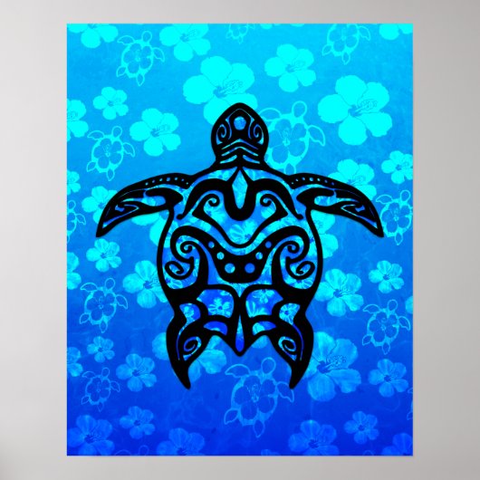 Tribale Turtle Hibiscus Poster (Voorkant)