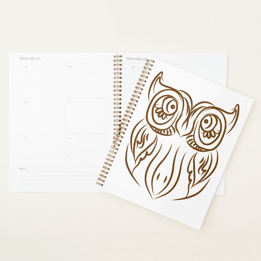 Tribale Uil Lijnkunst Moderne Bruine Abstracte Planner