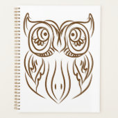 Tribale Uil Lijnkunst Moderne Bruine Abstracte Planner (Voorkant)
