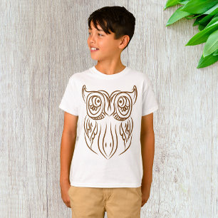 Tribale Uil Lijnkunst Moderne Bruine Abstracte T-shirt