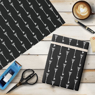 Tribale Uil Skelet Sleutel Zwart Wit Gotisch Cadeaupapier