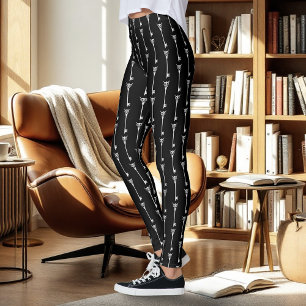 Tribale Uil Skelet Sleutel Zwart Wit Gotisch Leggings