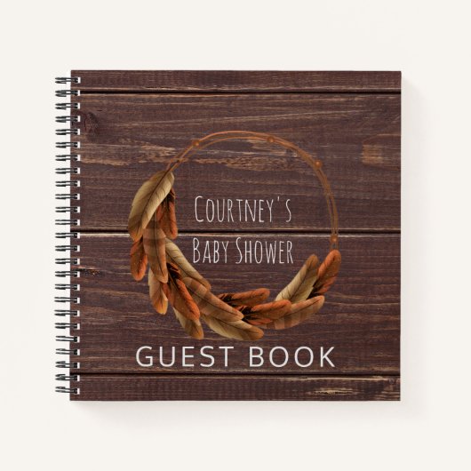 Tribale veren Baby shower Guest Book Rustin Wood Notitieboek (Voorkant)