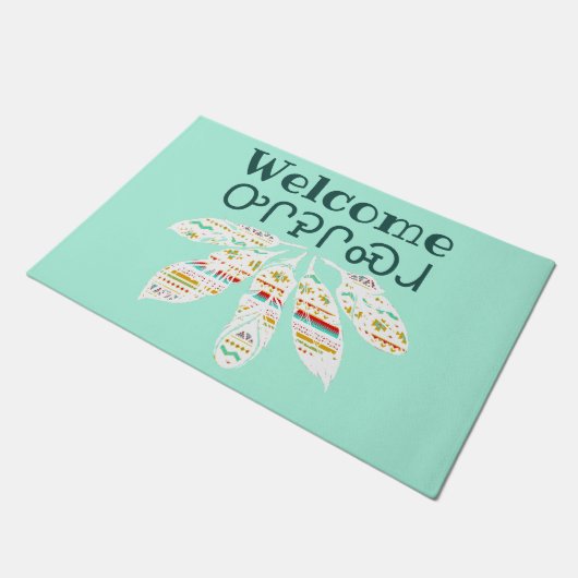 Tribale veren welkom (Cherokee) Deurmat (Schuin)