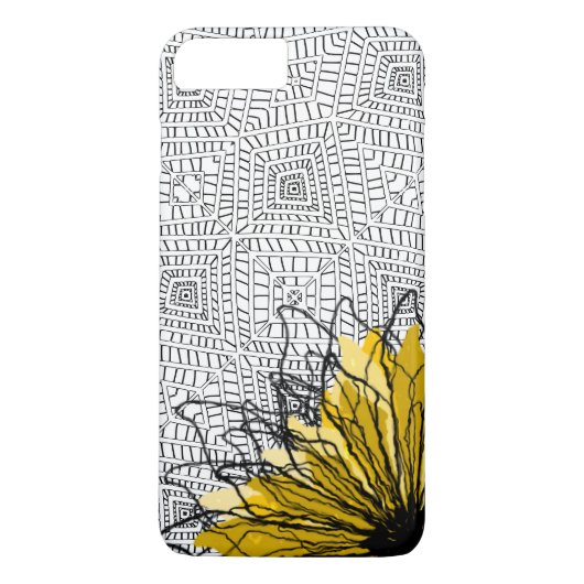 Tribale vierkanten en gele bloem Case-Mate iPhone case (Achterkant)