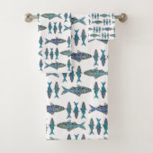 Tribale vis blauw groen modern grafisch ontwerp bad handdoek (Insitu)