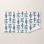 Tribale vis blauw groen modern grafisch ontwerp bad handdoek (Handdoek)