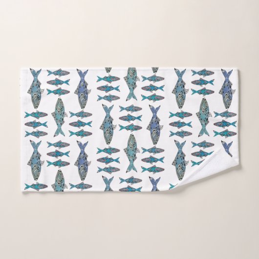 Tribale vis blauw groen modern grafisch ontwerp bad handdoek (Handdoek)