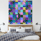 Tribale volkskunst - Blauw Canvas Afdruk (Insitu (Slaapkamer))