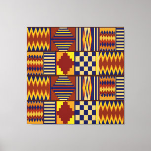 Tribale Volkskunst - Roest Navy Geel Canvas Afdruk