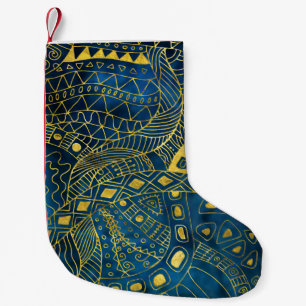Tribale Waterverf en Gold Pattern op blauw Kleine Kerstsok
