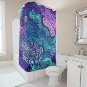 Tribale werveling turquoise paarse oceaan golven douchegordijn (In situ)