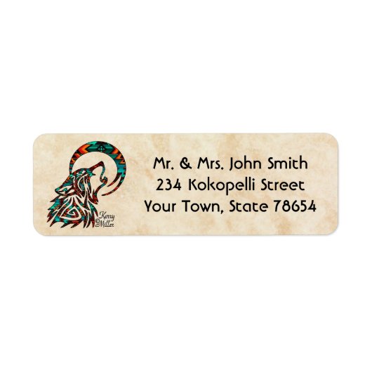 Tribale Wolf die naar het motorlabel kijkt Etiket (Voorkant)